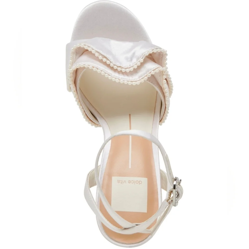 🤍🔹️Dolce Vita 🔹️white Vanilla Faux Pearls Satin Lunete  Heeled Sandals